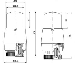 Termostatická hlavice GS pro ventily Danfoss RTD - mosaz parina